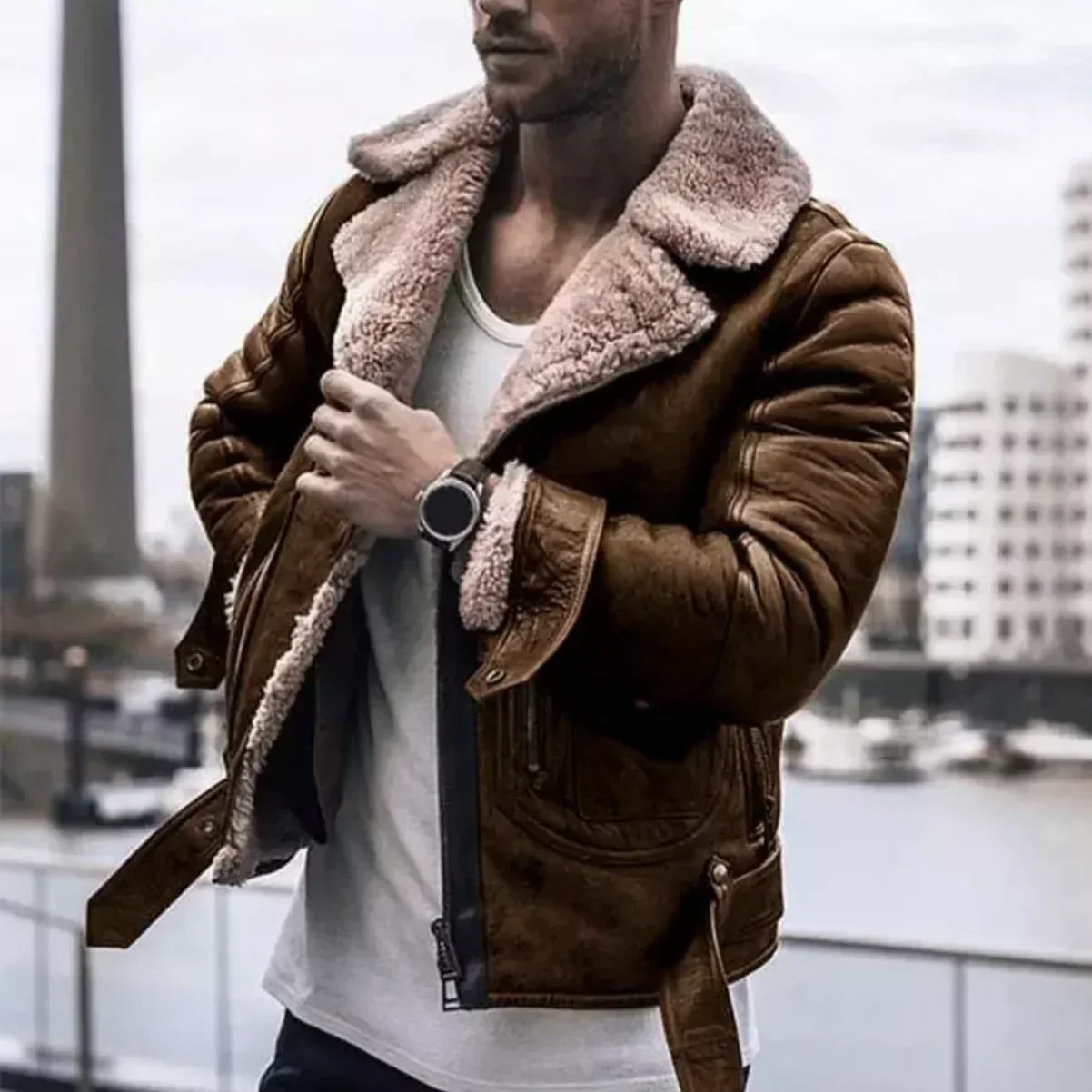 Blouson Cuir Homme Noir Élégant et Confortable