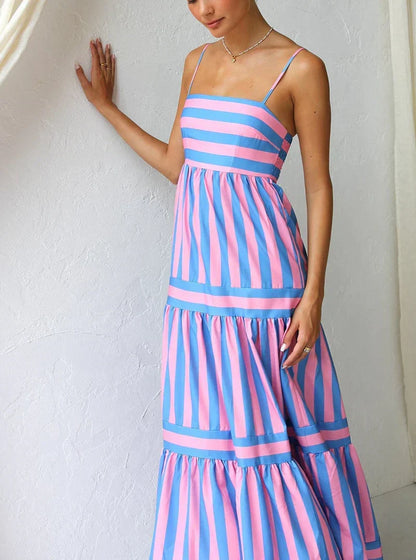 Robe Longue Femme Bretelles Coupe Fluide Rayée