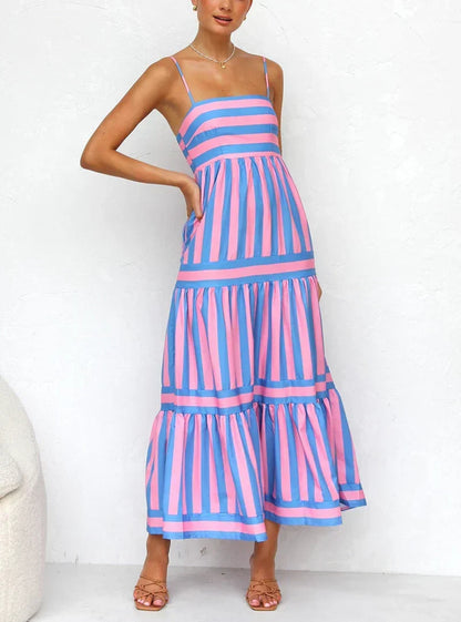 Robe Longue Femme Bretelles Coupe Fluide Rayée