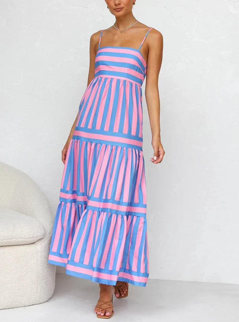 Robe Longue Femme Bretelles Coupe Fluide Rayée