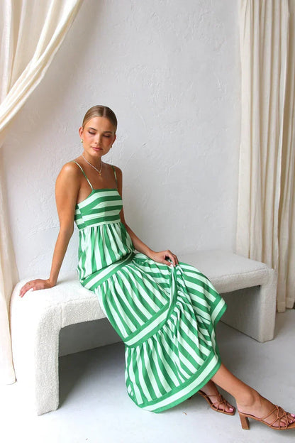 Robe Longue Femme Bretelles Coupe Fluide Rayée