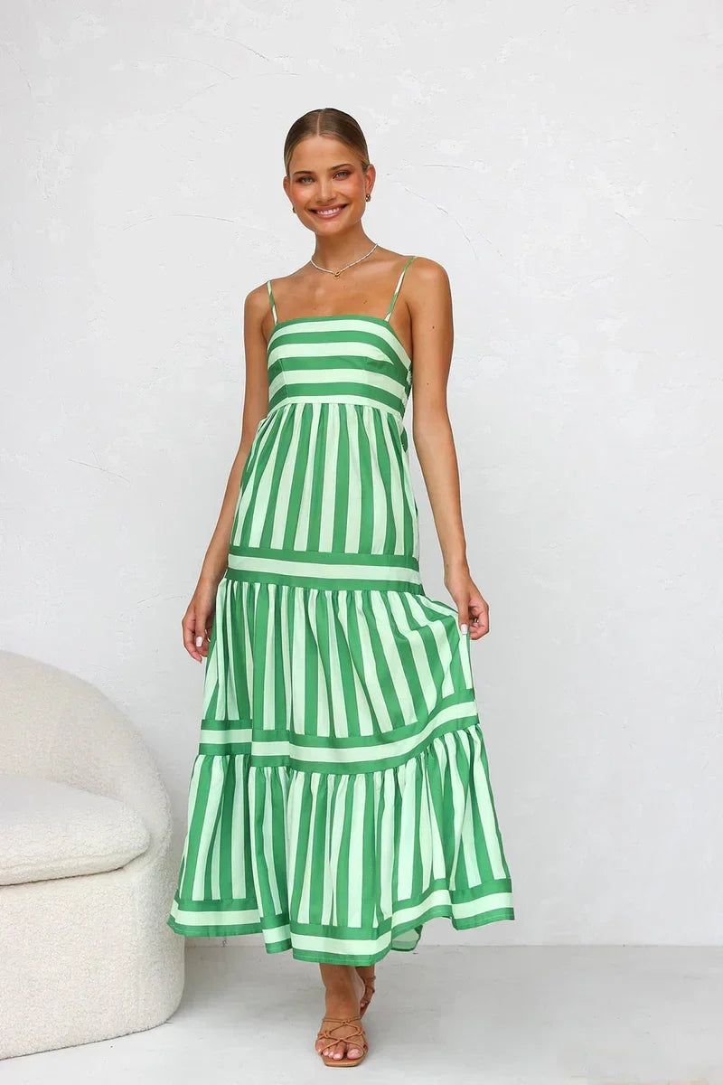 Robe Longue Femme Bretelles Coupe Fluide Rayée
