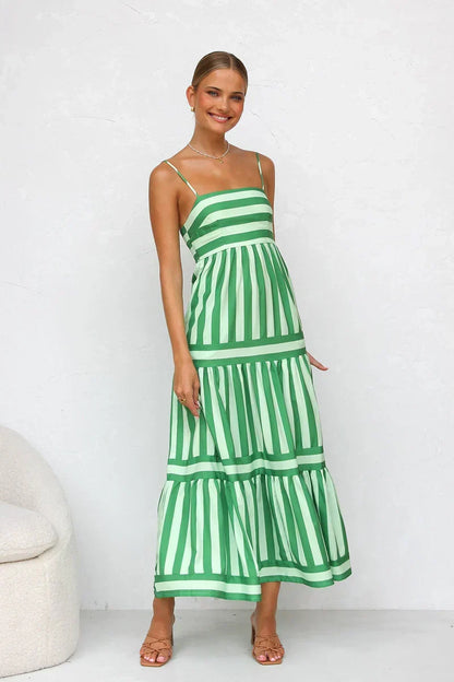 Robe Longue Femme Bretelles Coupe Fluide Rayée