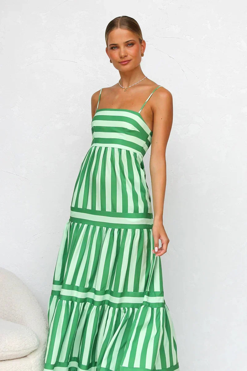 Robe Longue Femme Bretelles Coupe Fluide Rayée