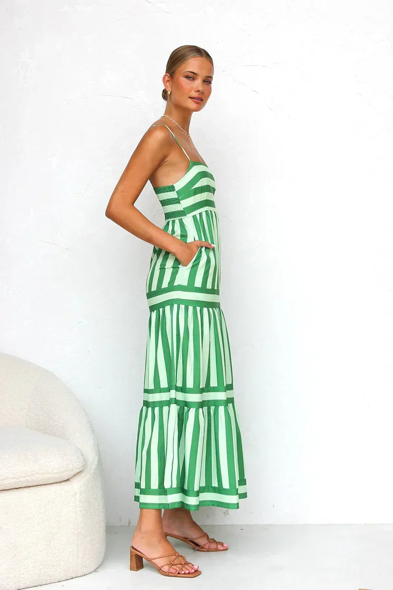 Robe Longue Femme Bretelles Coupe Fluide Rayée