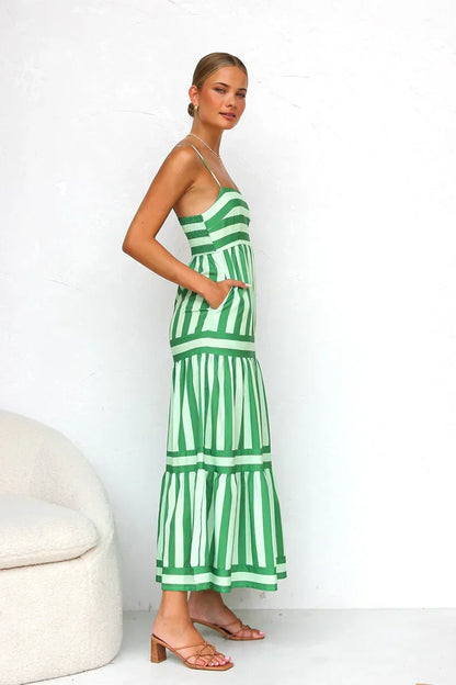 Robe Longue Femme Bretelles Coupe Fluide Rayée