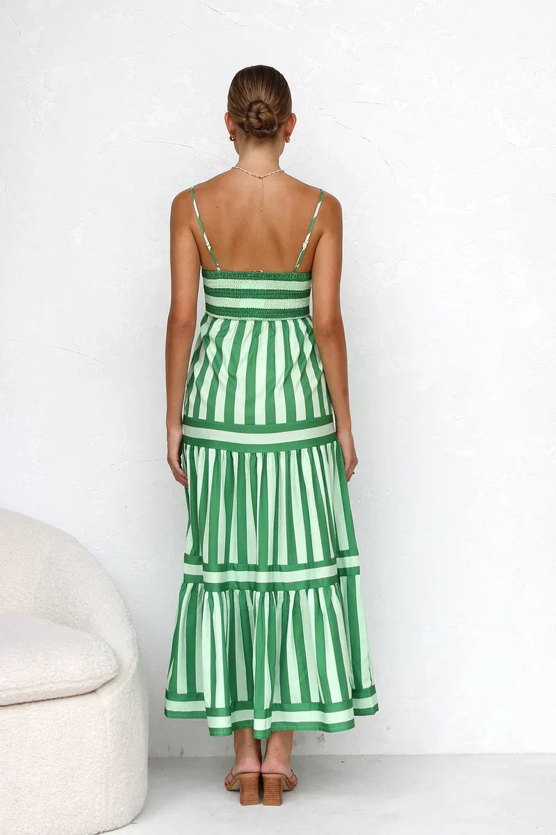 Robe Longue Femme Bretelles Coupe Fluide Rayée