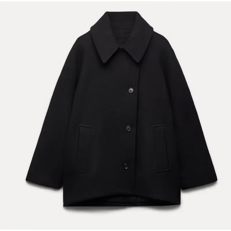 Manteau Femme Laine Mélangée Boutonné Coupe Ample Oversize Mi-saison