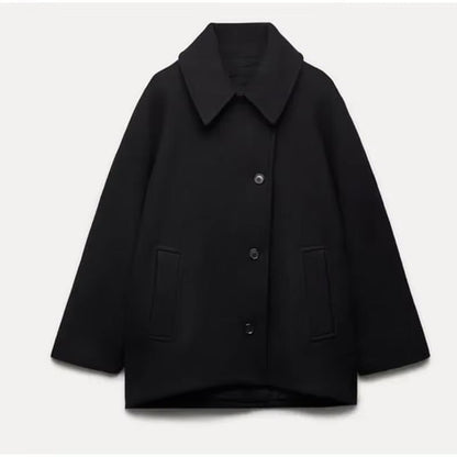 Manteau Femme Laine Mélangée Boutonné Coupe Ample Oversize Mi-saison