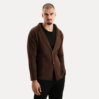 Veste Homme Laine Grise Élégante avec Poches et Col Montant