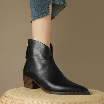 Bottine Femme Élégante en Cuir avec Talon Bloc