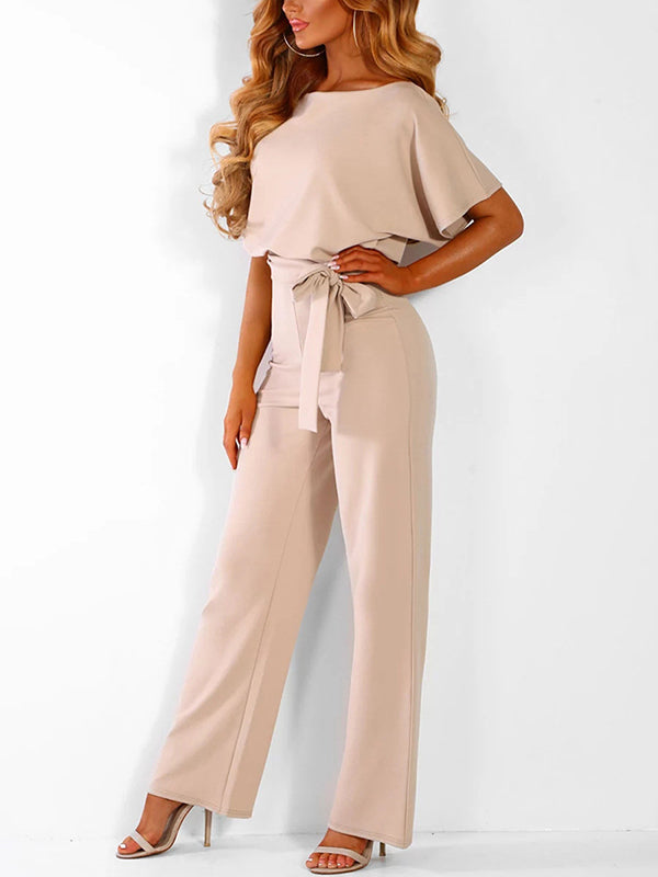 Robe Longue Élégante à Manches Courtes avec Ceinture Tailleur - PanierRoyale