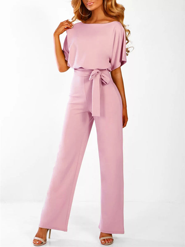 Robe Longue Élégante à Manches Courtes avec Ceinture Tailleur