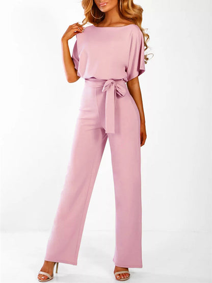 Robe Longue Élégante à Manches Courtes avec Ceinture Tailleur