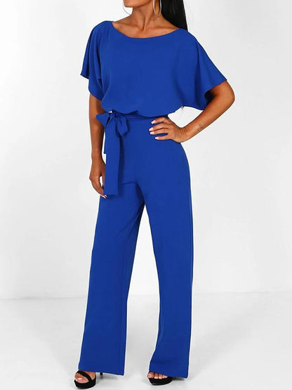 Robe Longue Élégante à Manches Courtes avec Ceinture Tailleur