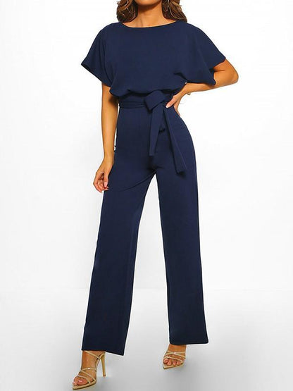 Robe Longue Élégante à Manches Courtes avec Ceinture Tailleur
