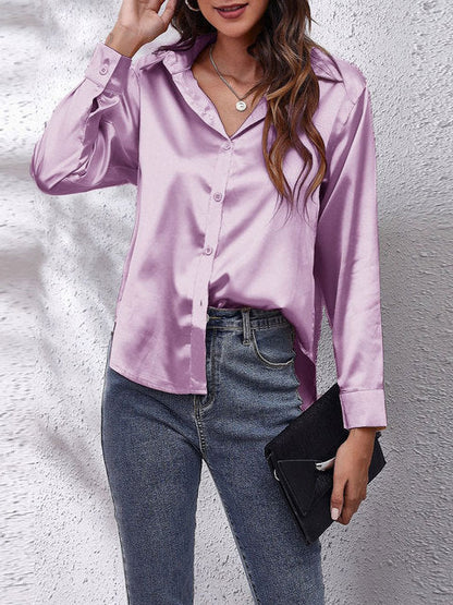Chemise Femme Élégante en Soie Longue pour Travail ou Soirée