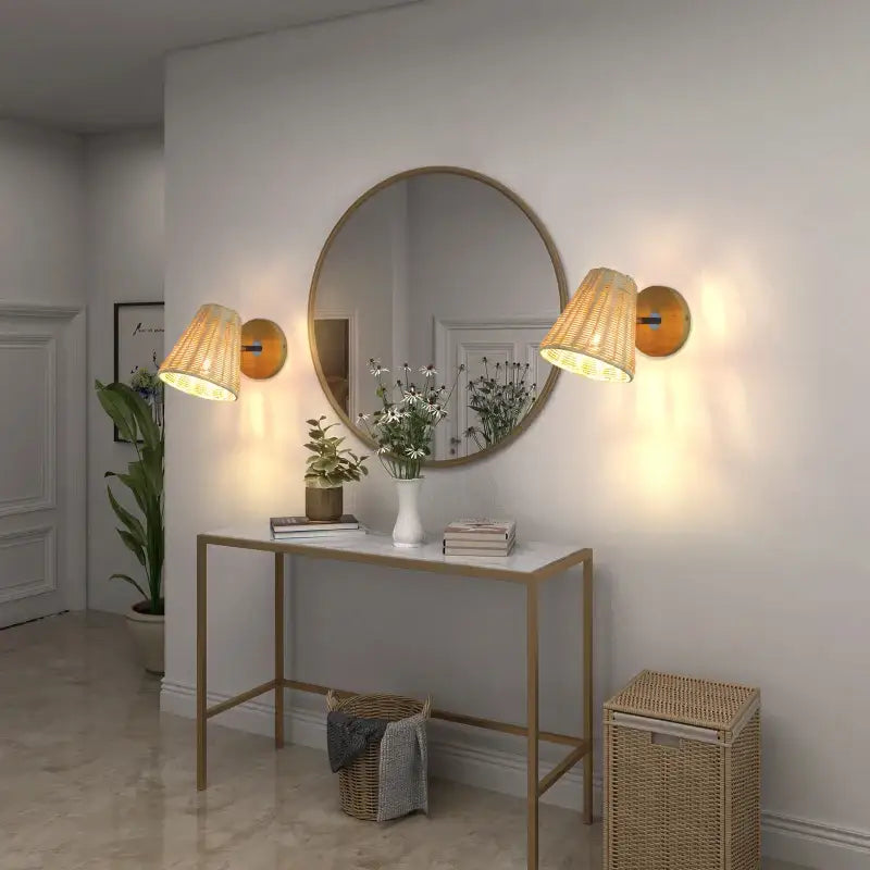 Illora™ – Applique Murale LED en Rotin et Bois Style Scandinave Moderne