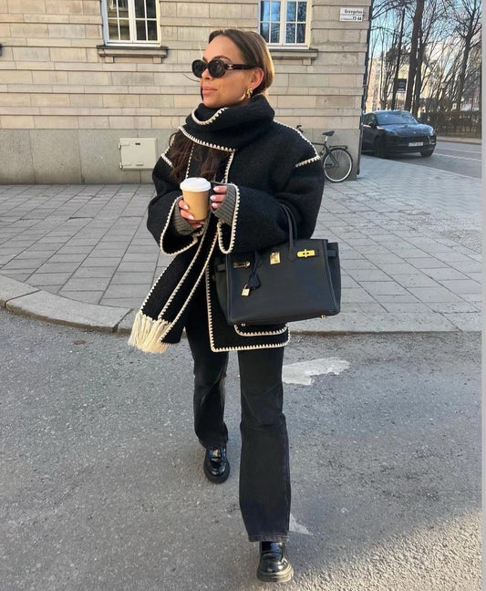 Manteau Femme Hiver Chic avec Col Montant et Écharpe - PanierRoyale