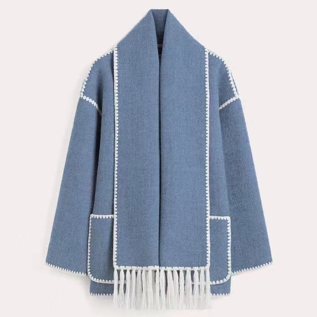 Manteau Femme Hiver Chic avec Col Montant et Écharpe