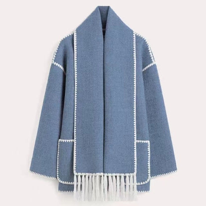 Manteau Femme Hiver Chic avec Col Montant et Écharpe