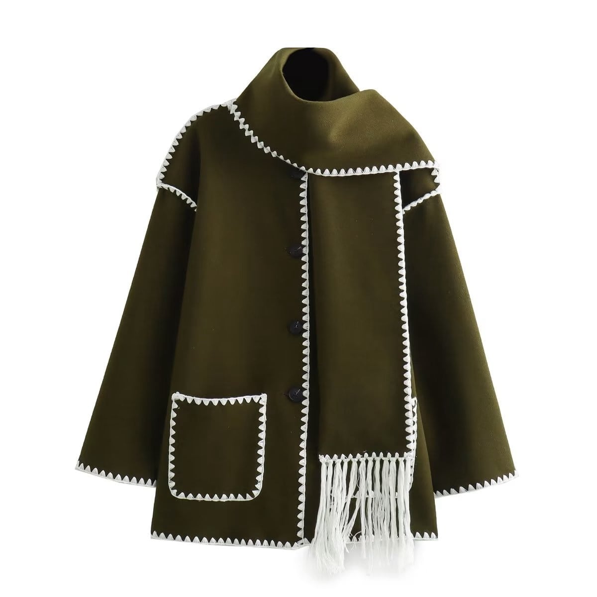 Manteau Femme Hiver Chic avec Col Montant et Écharpe