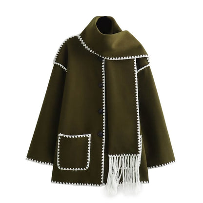 Manteau Femme Hiver Chic avec Col Montant et Écharpe