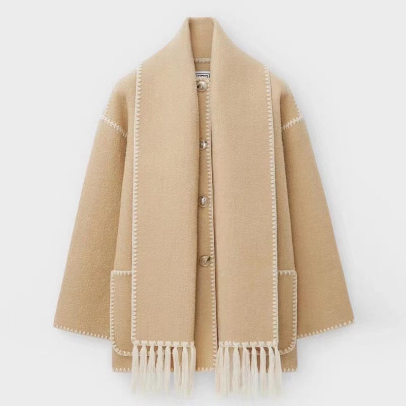 Manteau Femme Hiver Chic avec Col Montant et Écharpe