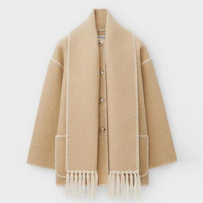 Manteau Femme Hiver Chic avec Col Montant et Écharpe