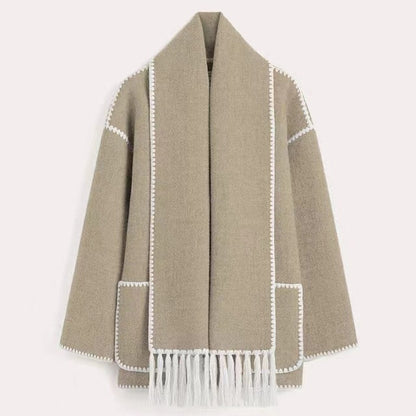 Manteau Femme Hiver Chic avec Col Montant et Écharpe