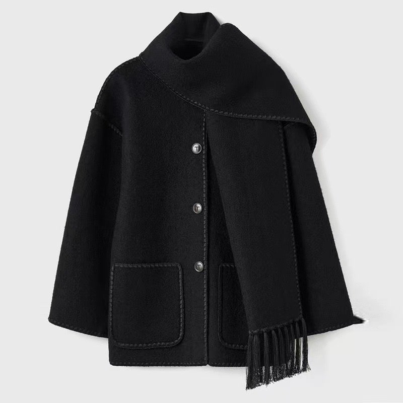 Manteau Femme Hiver Chic avec Col Montant et Écharpe