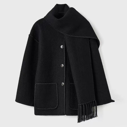 Manteau Femme Hiver Chic avec Col Montant et Écharpe