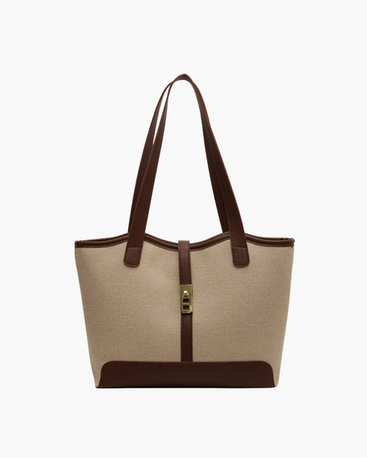 Sac à Épaule en Toile avec Détails Cuir et Fermeture à Bouton - BerlinGlamour