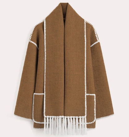Manteau Femme Hiver Chic avec Col Montant et Écharpe