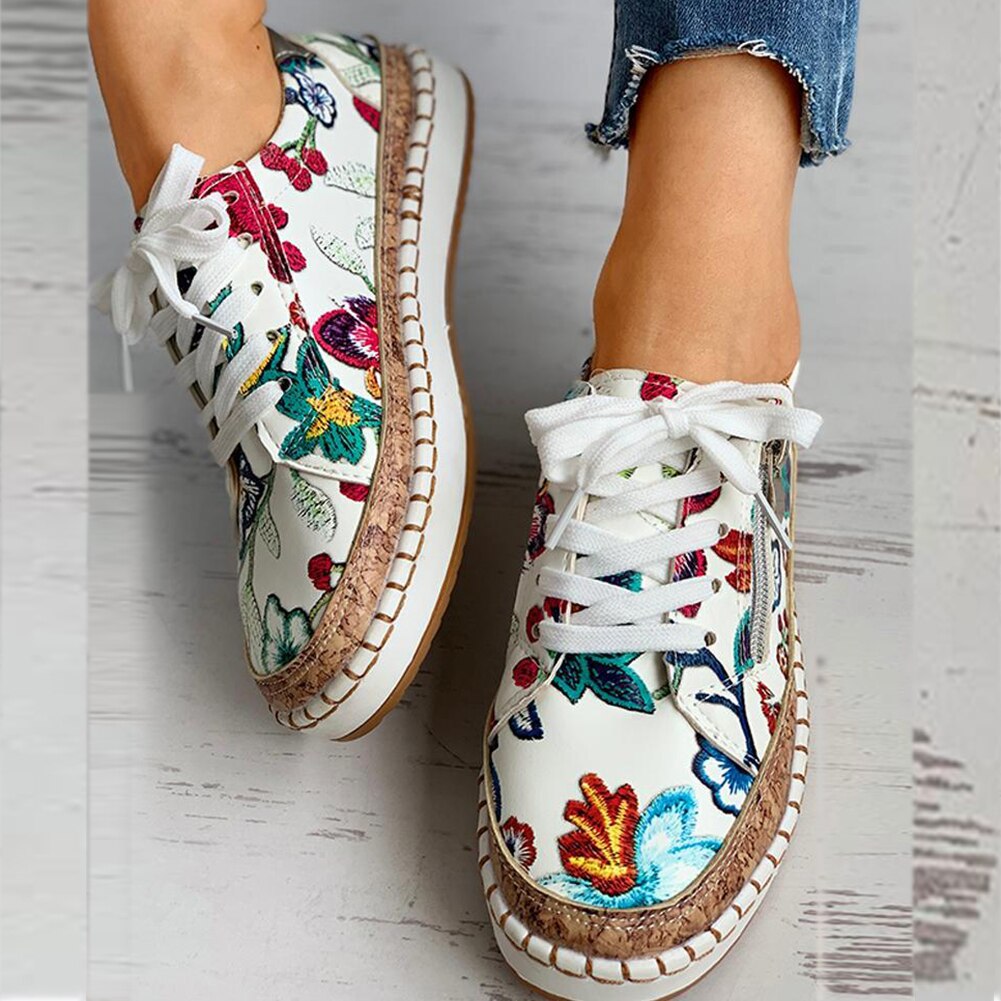 Sneakers Femmes Confort Orthopédique avec Motif Floral