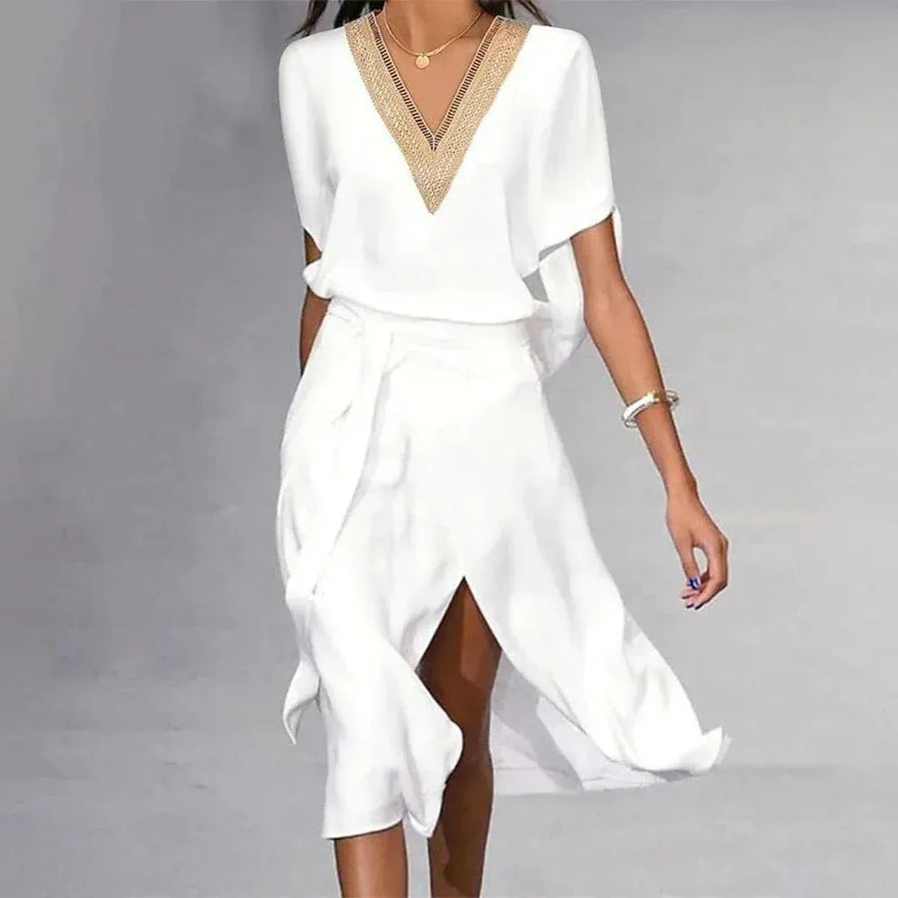 Robe Féminine Mi-Longue Col en V pour Femme Élégante - PanierRoyale