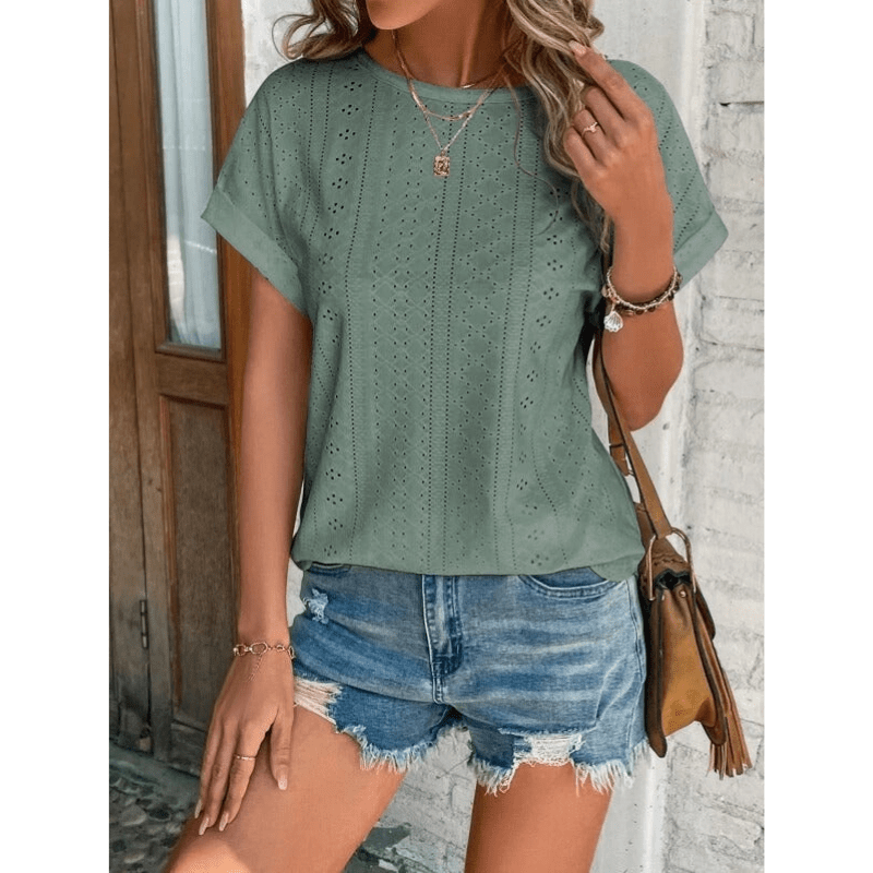 Blouse Femmes Brodée Chic - Manches Courtes et Tissu Léger - PanierRoyale