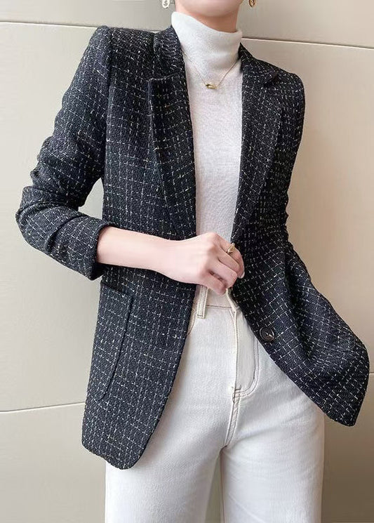 Manteaux de printemps en coton à carreaux noirs élégants - EasyApparels