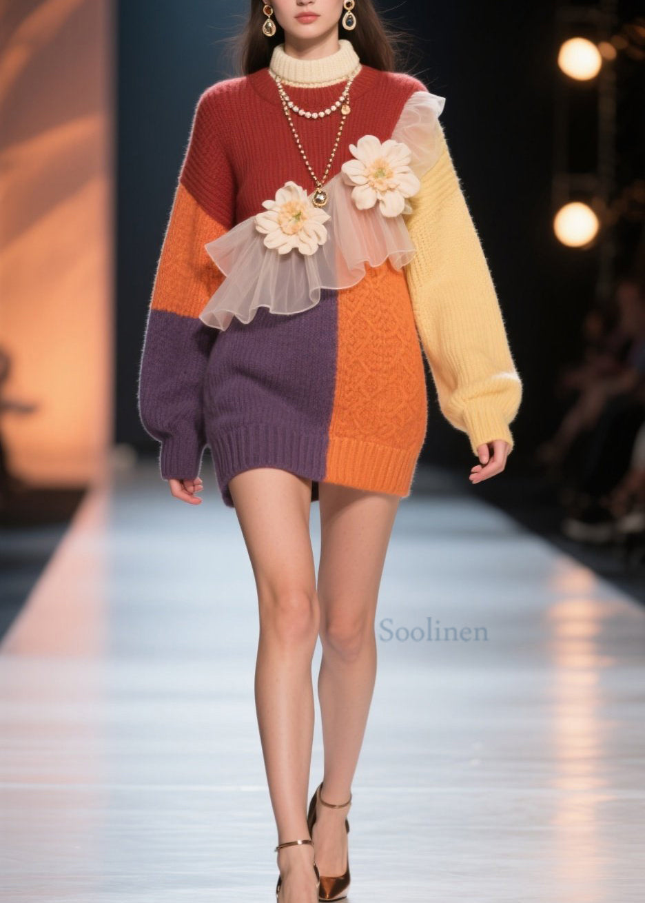 Robe hivernale en fleece fleuri à capuchon et tulle coloré - EasyApparels