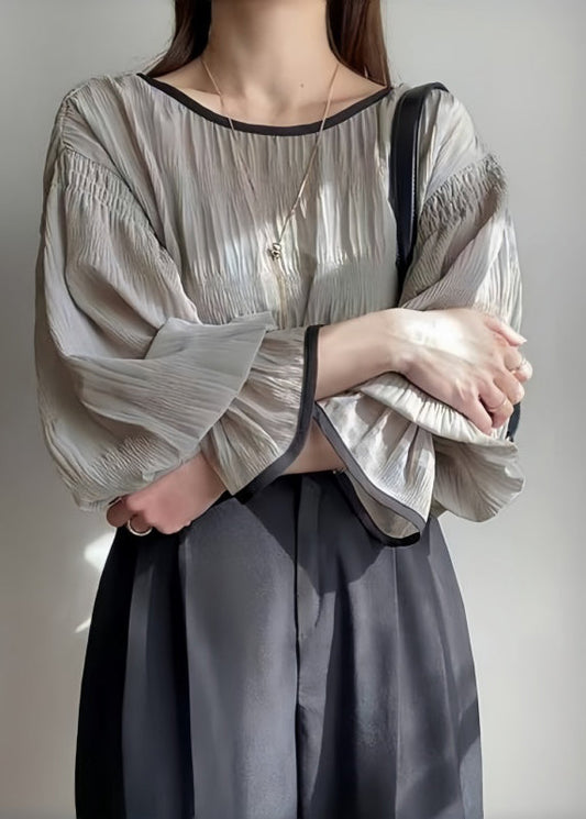 Grands chemisiers en soie douce gris clair à manches amples - EasyApparels