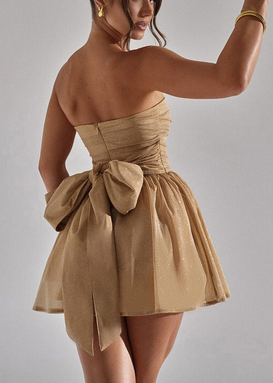 Robes courtes légères en tulle pailleté vert olive d'été - EasyApparels