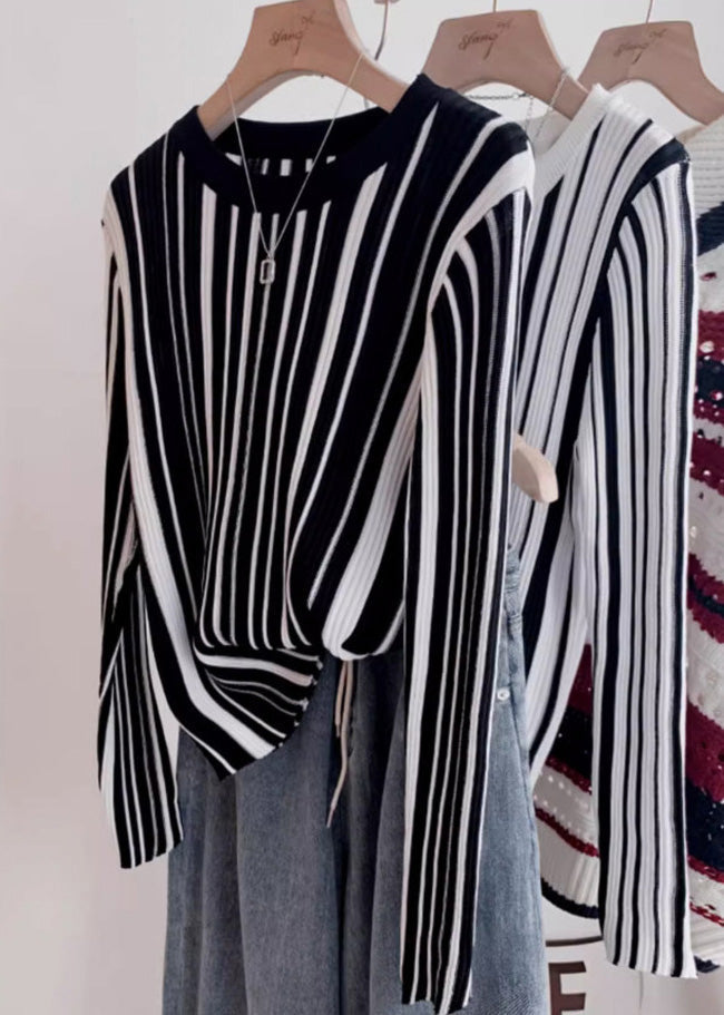 Casual Striped Crew Neck Sweaters, Italian Style - EasyApparels