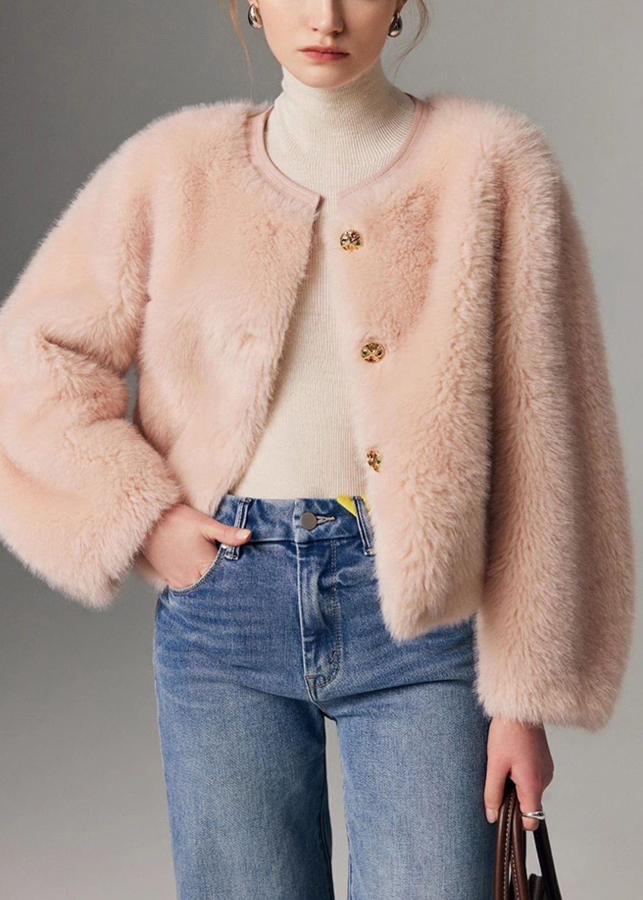 Chic Hiver Rose Cuir Manteau Femelle - EasyApparels