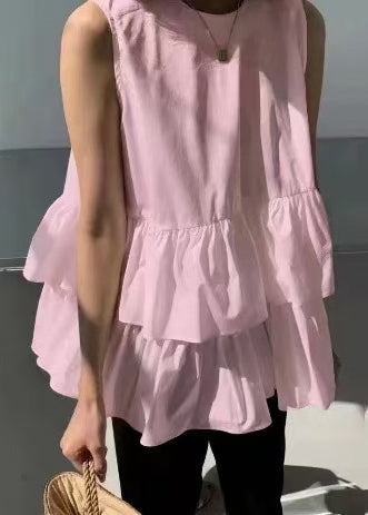 Gilet de plage rose en coton léger avec volants - EasyApparels