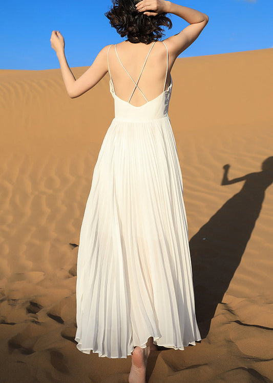 Robe italienne blanche en mousseline légère dos nu - EasyApparels