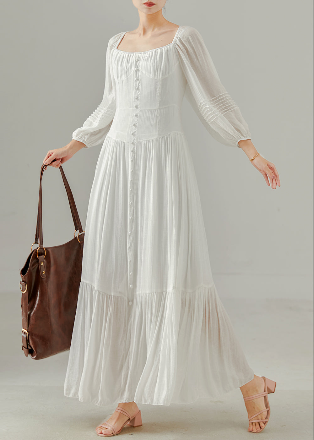 Robe d'été légère en coton blanc pour femme - EasyApparels