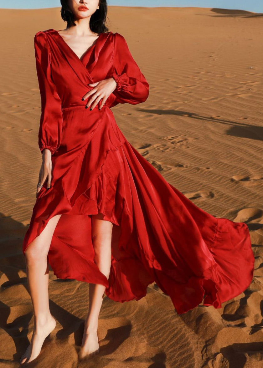 Douce Robe rouge en coton pour femme automne - EasyApparels