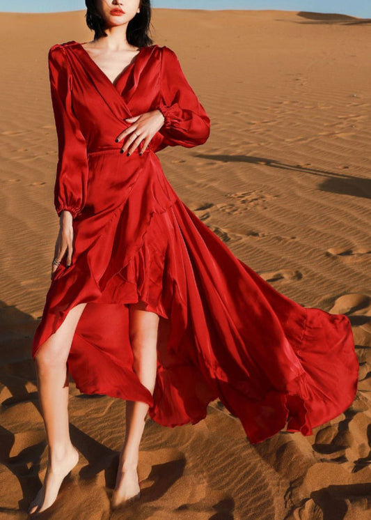 Douce Robe rouge en coton pour femme automne - EasyApparels