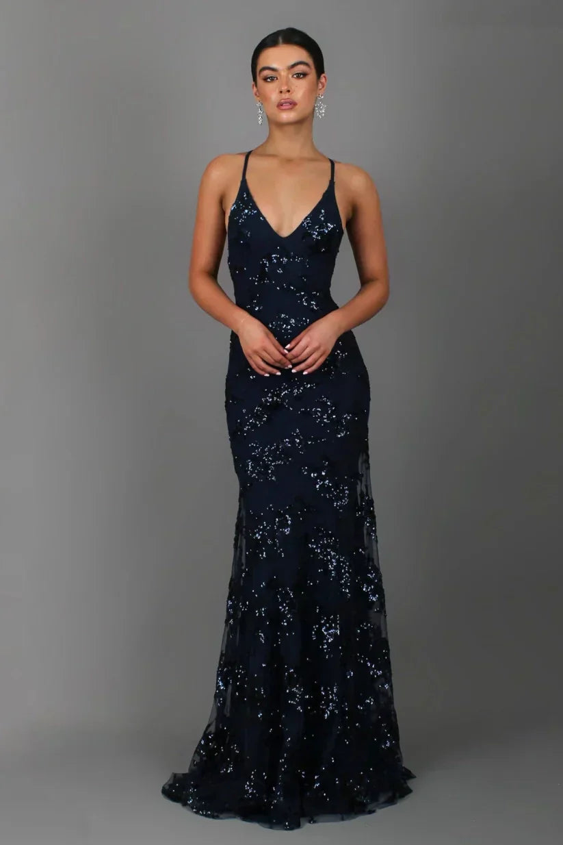 Robe de soirée longue femme pailletée élégante