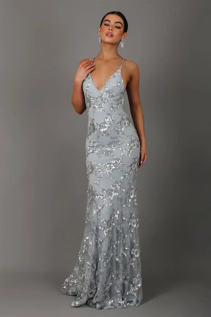 Robe de soirée longue femme pailletée élégante